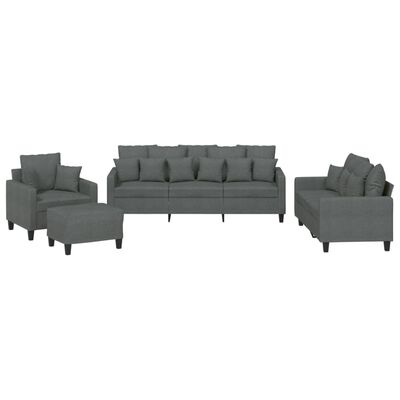 vidaXL četrdaļīgs dīvānu komplekts ar spilveniem, tumši pelēks audums