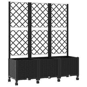vidaXL Dārza kaste ar treli un riteņiem Melns 120 x 40 x 146 cm PP