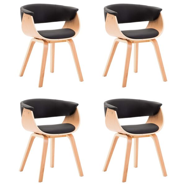 vidaXL virtuves krēsli, 4 gab., melni, liekts koks un mākslīgā āda