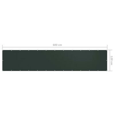 vidaXL balkona aizslietnis, 120x600 cm, tumši zaļš oksforda audums