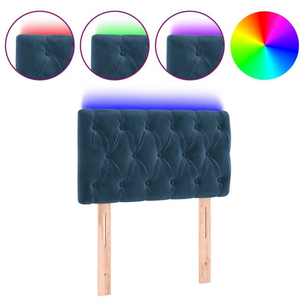 vidaXL gultas galvgalis ar LED, 80x7x78/88 cm, tum&scaron;i zils samts