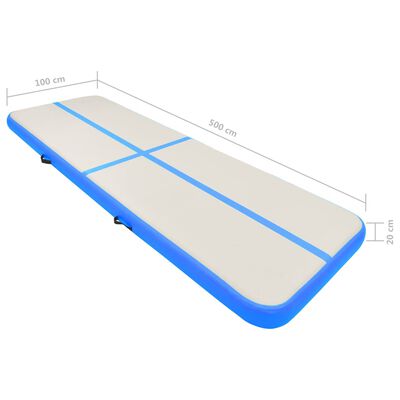 vidaXL piepūšams vingrošanas paklājs ar pumpi, 500x100x20 cm, zils PVC