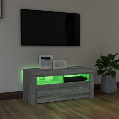 vidaXL TV skapītis ar LED lampiņām, pelēka ozolkoka krāsa, 90x35x40 cm