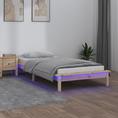 vidaXL gultas rāmis, LED, 90x200 cm, masīvkoks