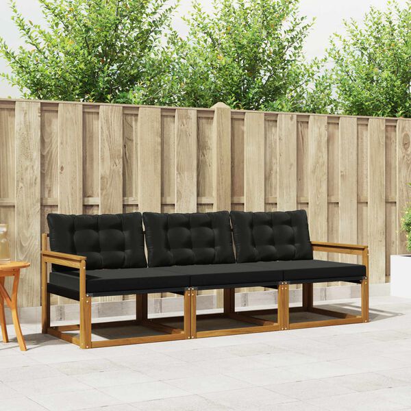 vidaXL Āra dīvānu komplekts ar spilvenu 3 pcs Dabīgs un melns