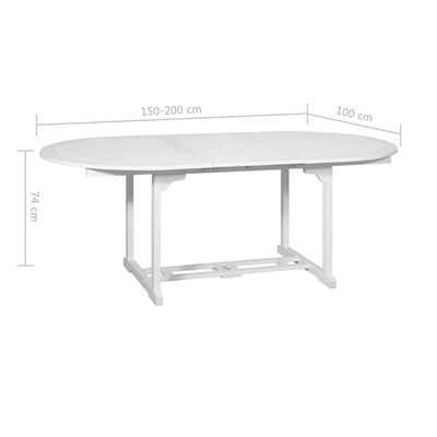 vidaXL 7-daļīgs dārza mēbeļu komplekts ar izvelkamu galdu, koks, balts
