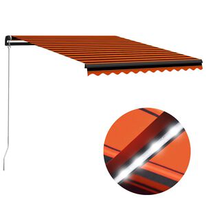 vidaXL izvelkama markīze ar LED, manuāla, 350x250 cm, oranža un brūna