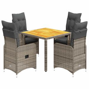 vidaXL 5-daļīgs bistro mēbeļu komplekts, matrači, pelēks PE