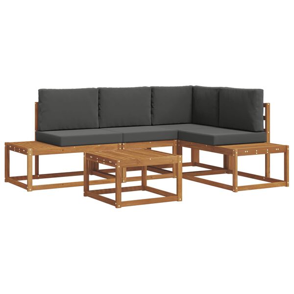 vidaXL Āra dīvānu komplekts ar spilvenu 5 Gabals Dabisks un antracīts