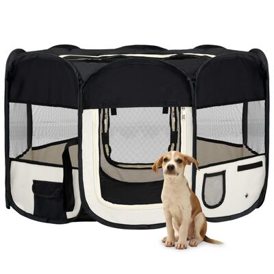 vidaXL saliekama suņu sētiņa, ar somu, melna, 125x125x61 cm
