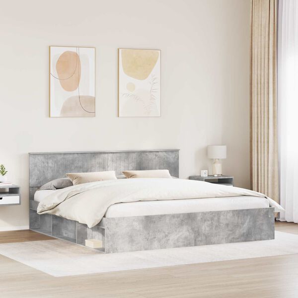 vidaXL Gultas rāmis Betons 200 x 200 cm Ciets priedes koks