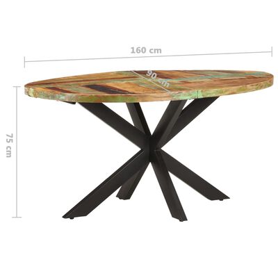 vidaXL virtuves galds, 160x90x75 cm, pārstrādāts masīvkoks