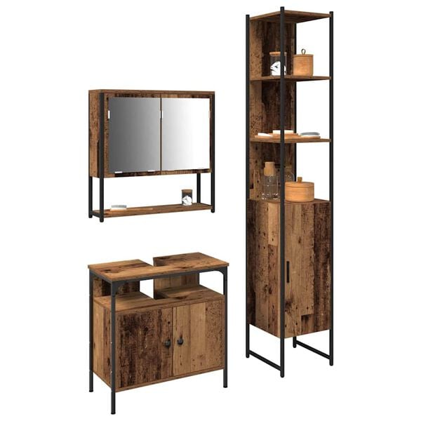 vidaXL Vannas istabas mēbeļu komplekts ar plauktu 3 pcs Vecs koks