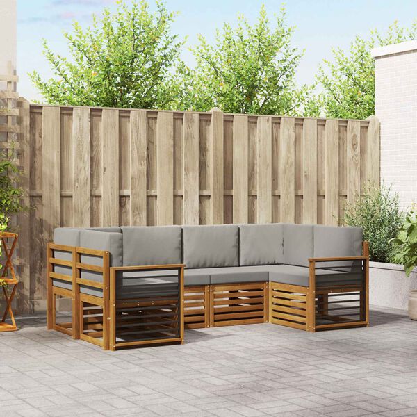 vidaXL Stūru dīvānu komplekts ar spilvenu 6 pcs Dabīgs un gai&scaron;i pelēks