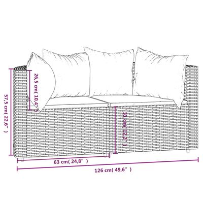 vidaXL dārza stūra dīvāni ar spilveniem, 2 gab., brūna PE rotangpalma