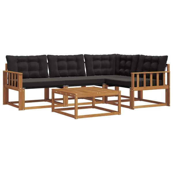 vidaXL Āra dīvānu komplekts ar spilvenu 5 pcs Dabīgs un melns