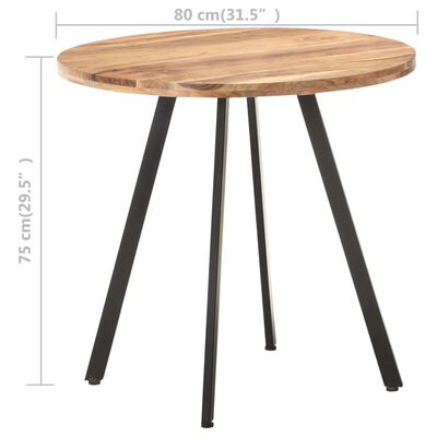 vidaXL virtuves galds, 80 cm, akācijas masīvkoks