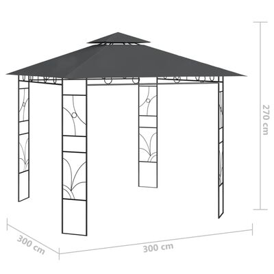 vidaXL dārza nojume, 3x3x2,7 m, antracītpelēka, 160 g/m²