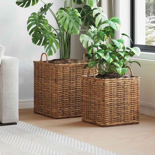 vidaXL Stādītāju grozs ar uzglabā&scaron;anu 2 pcs Brūna Lacak rattan
