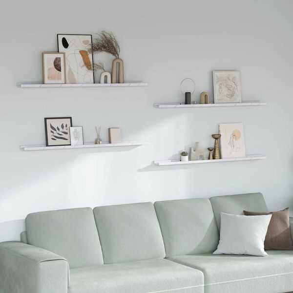 vidaXL Sienas plaukts ar plauktu 4 pcs Balts marmors 115 x 9 x 3 cm