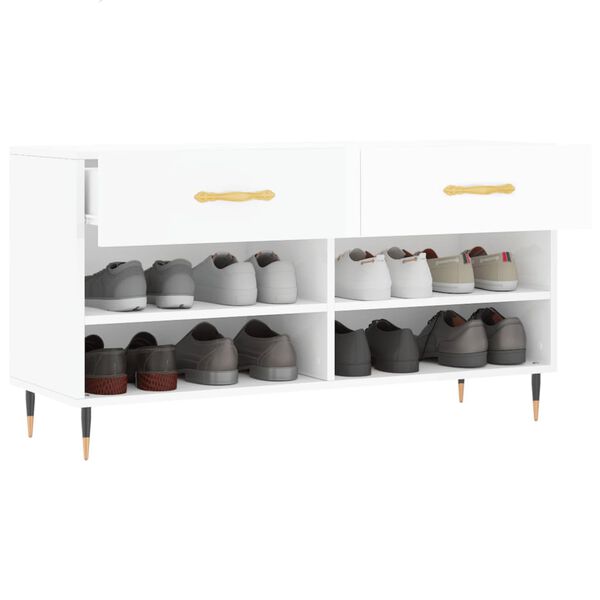 vidaXL apavu skapītis, spīdīgi balts, 102x35x55 cm, inženierijas koks