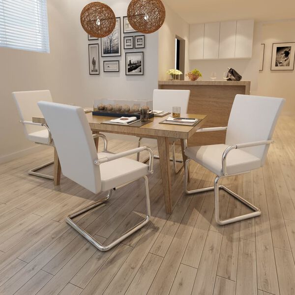 vidaXL konsoles virtuves krēsli, 4 gab., balta mākslīgā āda