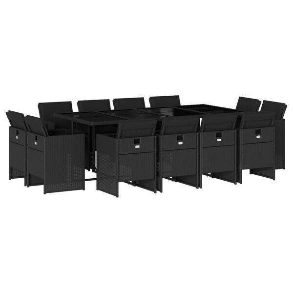 vidaXL 13-daļīgs dārza mēbeļu komplekts ar matračiem, melns PE