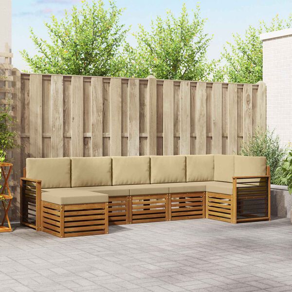 vidaXL Stūru dīvānu komplekts ar spilvenu 7 pcs Dabisks un bē&scaron;s