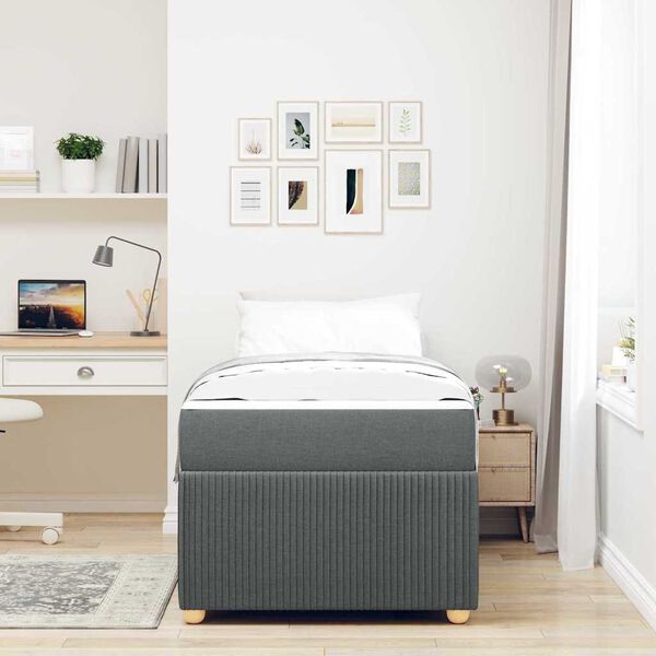 vidaXL Gultas rāmis ar matraci Tumši pelēks 90 x 190 cm audums