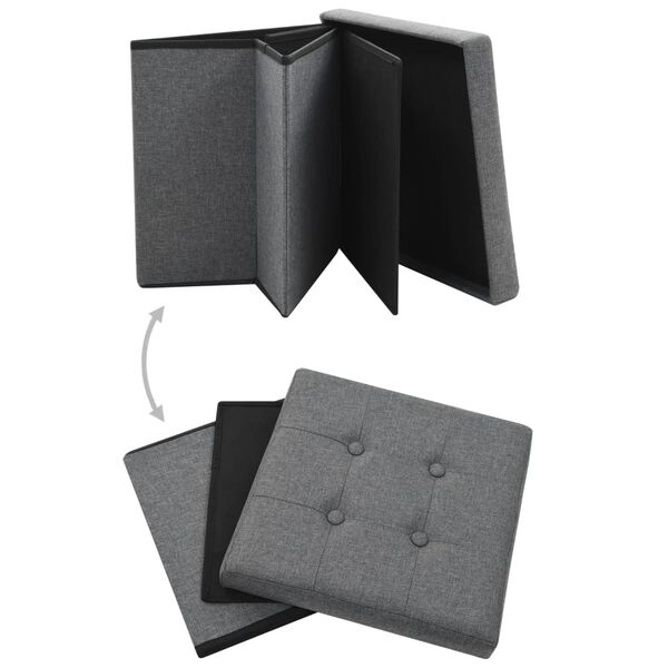 vidaXL soliņi ar kasti, 2 gb., salokāmi, tumši pelēki, mākslīgais lins