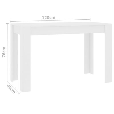 vidaXL virtuves galds, 120x60x76 cm, skaidu plāksne, balts