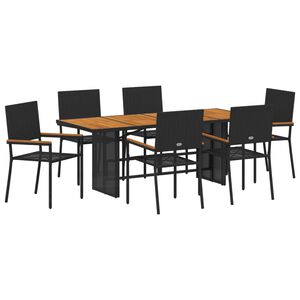 vidaXL Dārza ēdamgalds 7 pcs Melna poliratāns
