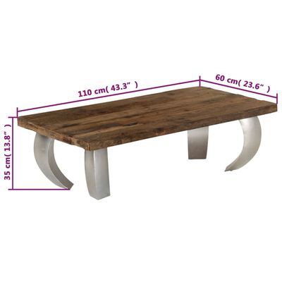 vidaXL kafijas galdiņš, pārstrādāts koks un tērauds, 110x60x35 cm