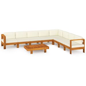 vidaXL 9 daļu dārza atpūtas mēbeļu komplekts ar spilveniem, 100x60 cm, akācijas koks