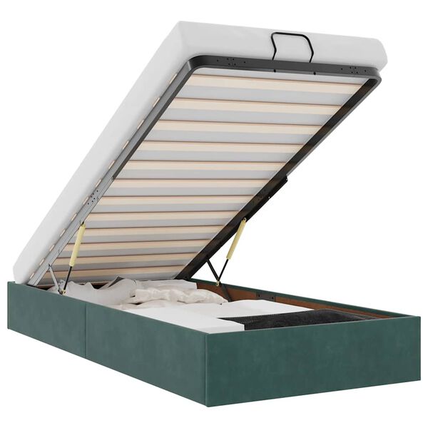 vidaXL Osmaņu gultas rāmis bez matrača tum&scaron;i zaļ&scaron; 100x200 cm samts