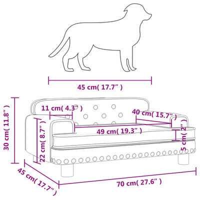 vidaXL gulta suņiem, krēmkrāsas, 70x45x30 cm, samts