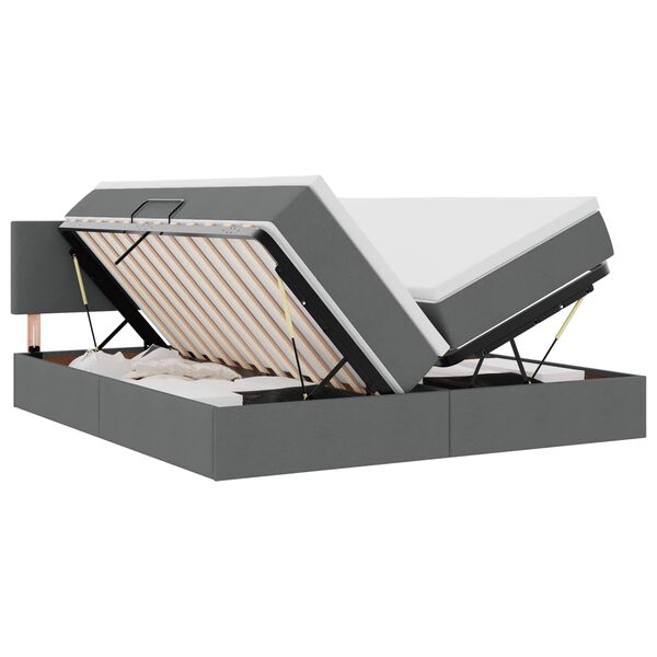 vidaXL Gulta ar galvas klāju Tum&scaron;i pelēks 200 x 200 cm audums