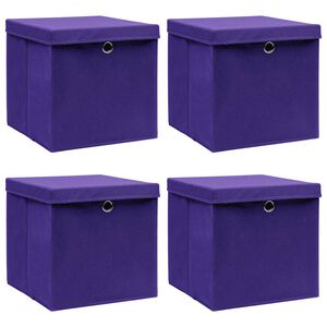 vidaXL uzglabā&scaron;anas kastes ar vāku, 4 gb., 32x32x32 cm, violets audums