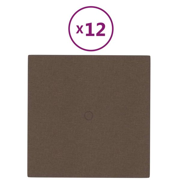 vidaXL sienas paneļi, 12 gab., brūni, 30x30 cm, audums, 1,08 m&sup2;