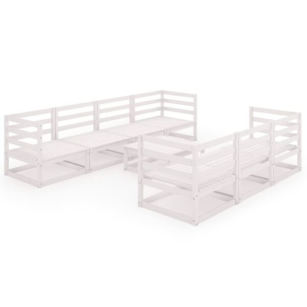 vidaXL 8-daļīgs dārza atpūtas mēbeļu komplekts, balts priedes koks