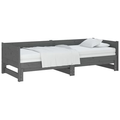 vidaXL izvelkama gulta, pelēka, priedes masīvkoks, 2x(90x190) cm
