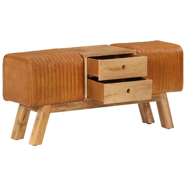 vidaXL sols, 107 cm, brūna dabīgā kazas āda, mango masīvkoks