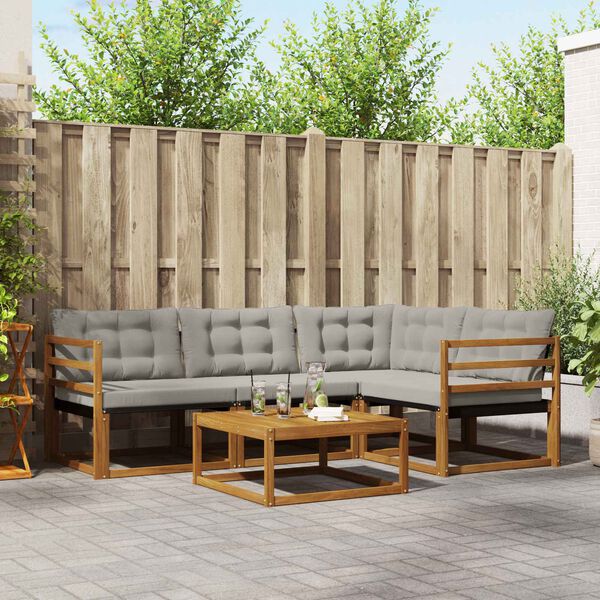 vidaXL Āra dīvānu komplekts ar spilvenu 5 pcs Dabīgs un gai&scaron;i pelēks