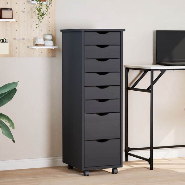 vidaXL skapis ar atvilktnēm un ritenīšiem MOSS, pelēks, priedes koks