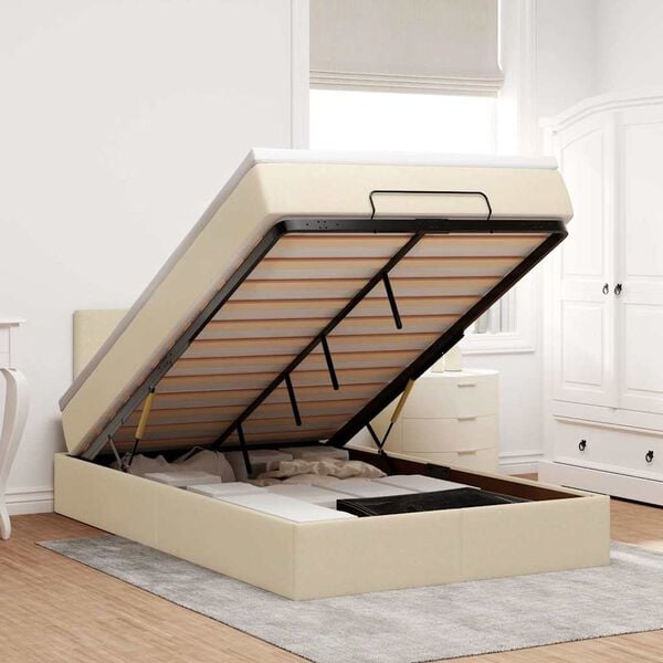 vidaXL Osmaņu gultas rāmis ar matrača krēmkrāsas 120x190cm audums