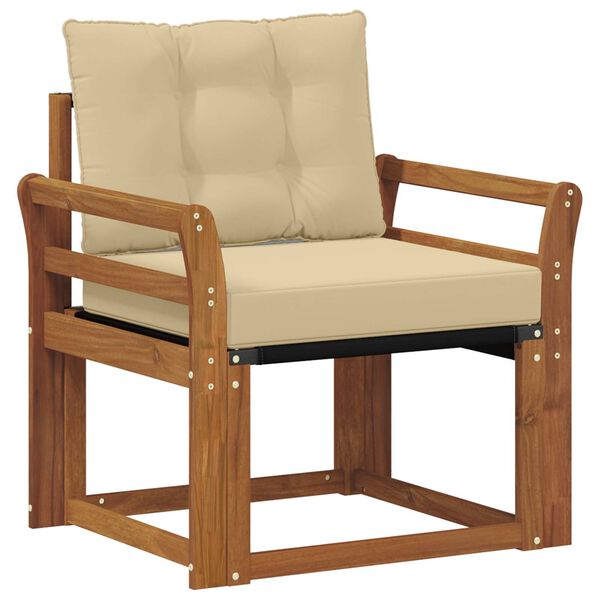 vidaXL Āra dīvāns Cieta akācijas koks un tekstilēns Dabiska