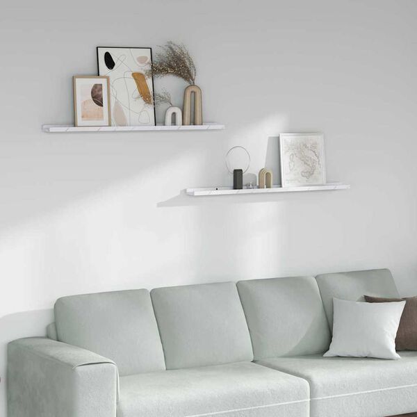 vidaXL Sienas plaukts ar plauktu 2 pcs Balts marmors 100 x 9 x 3 cm