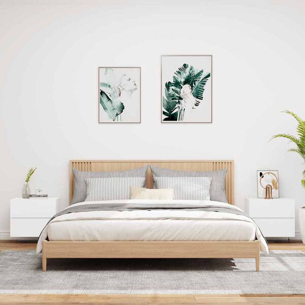 vidaXL sienas naktsskapī&scaron;i ar LED apgaismojumu, 2 gab., balti