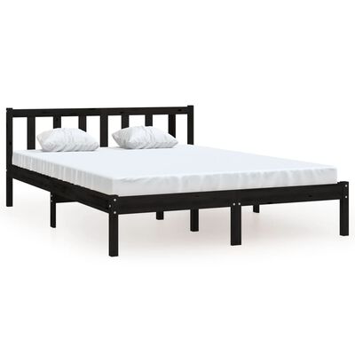 vidaXL gultas rāmis, melns, 160x200 cm, priedes masīvkoks