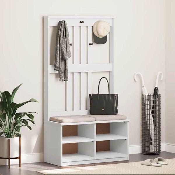 vidaXL halles koks, SANDNES, balts, 87x40x159,5 cm, priedes masīvkoks